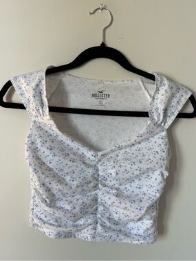 Hollister White Crop Top with Light Blue Floral Print